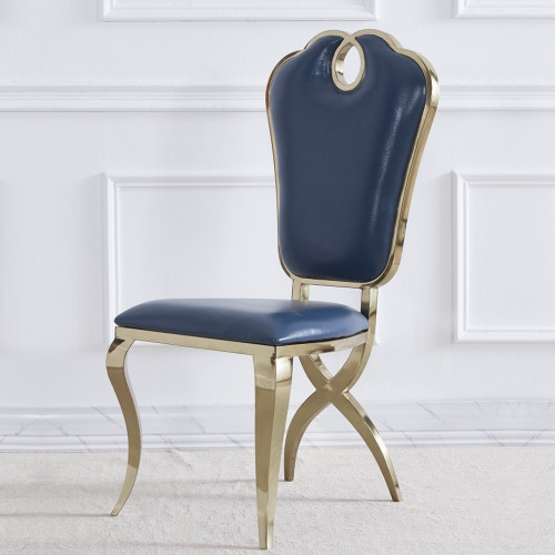 HMR - Modern Upholstered Dining Chair with Golden Frame (Set of 2) in Blue