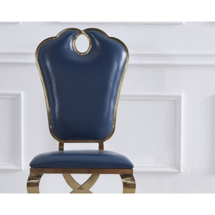 HMR - Modern Upholstered Dining Chair with Golden Frame (Set of 2) in Blue
