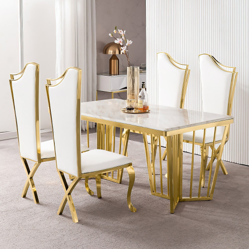 HMR Affordable Luxury Modern Dining Chairs with PU Leather Upholstery (Set of 2) - White/Gold