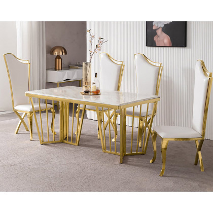 HMR Affordable Luxury Modern Dining Chairs with PU Leather Upholstery (Set of 2) - White/Gold