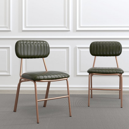 HMR Modern Dining Chairs with Faux Leather Upholstery (Set of 2) - Green