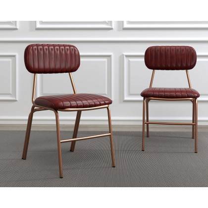 HMR Modern Dining Chairs with Faux Leather Upholstery (Set of 2) - Wine Red