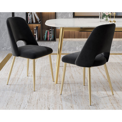 HMR Set of 2 Mid-Century Modern Dining Chairs Velvet Upholstery - Black