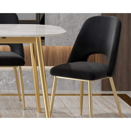 HMR Set of 2 Mid-Century Modern Dining Chairs Velvet Upholstery - Black
