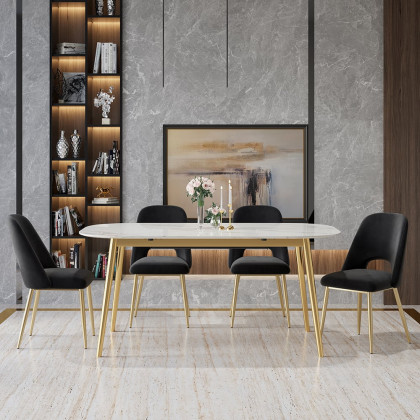HMR Set of 2 Mid-Century Modern Dining Chairs Velvet Upholstery - Black
