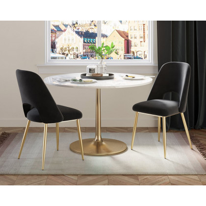 HMR Set of 2 Mid-Century Modern Dining Chairs Velvet Upholstery - Black