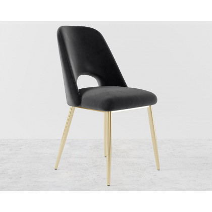 HMR Set of 2 Mid-Century Modern Dining Chairs Velvet Upholstery - Black