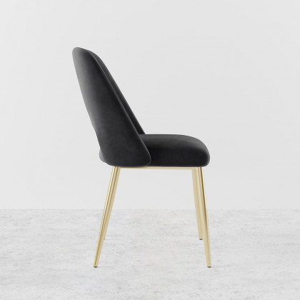 HMR Set of 2 Mid-Century Modern Dining Chairs Velvet Upholstery - Black