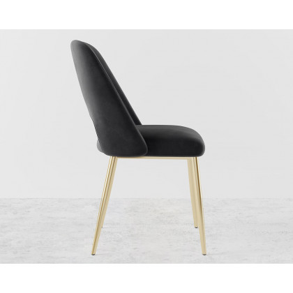 HMR Set of 2 Mid-Century Modern Dining Chairs Velvet Upholstery - Black