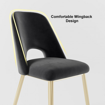 HMR Set of 2 Mid-Century Modern Dining Chairs Velvet Upholstery - Black