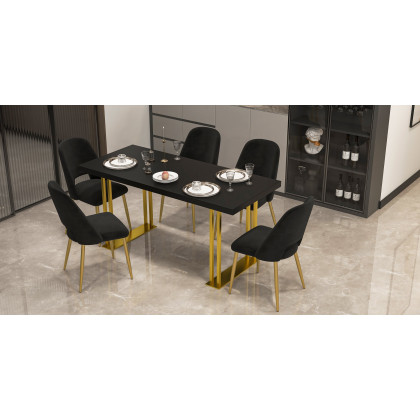 HMR Set of 2 Mid-Century Modern Dining Chairs Velvet Upholstery - Black