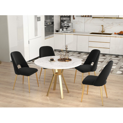 HMR Set of 2 Mid-Century Modern Dining Chairs Velvet Upholstery - Black