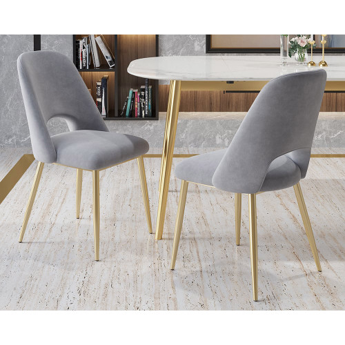 HMR Set of 2 Mid-Century Modern Dining Chairs Velvet Upholstery - Gray
