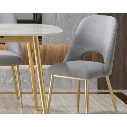 HMR Set of 2 Mid-Century Modern Dining Chairs Velvet Upholstery - Gray