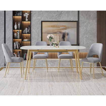 HMR Set of 2 Mid-Century Modern Dining Chairs Velvet Upholstery - Gray