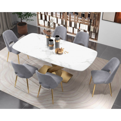 HMR Set of 2 Mid-Century Modern Dining Chairs Velvet Upholstery - Gray