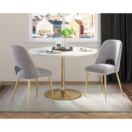 HMR Set of 2 Mid-Century Modern Dining Chairs Velvet Upholstery - Gray