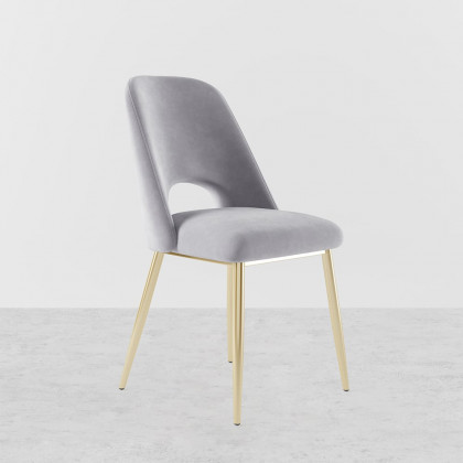 HMR Set of 2 Mid-Century Modern Dining Chairs Velvet Upholstery - Gray