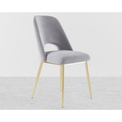 HMR Set of 2 Mid-Century Modern Dining Chairs Velvet Upholstery - Gray