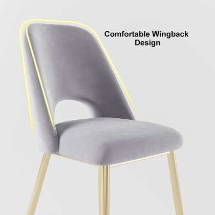 HMR Set of 2 Mid-Century Modern Dining Chairs Velvet Upholstery - Gray