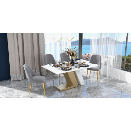 HMR Set of 2 Mid-Century Modern Dining Chairs Velvet Upholstery - Gray