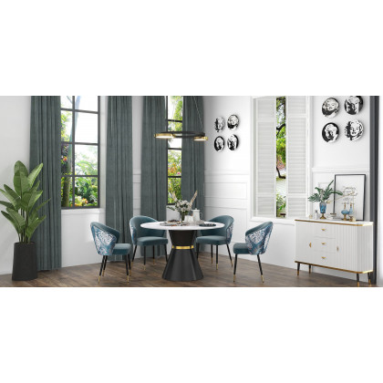 HMR Modern Dining Chairs with Velvet Upholstery - Greenish Blue, 1-Piece