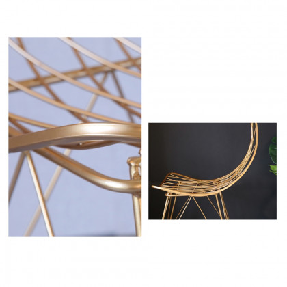 HMR - Modern Metal Dining Chair Hollow with PU Leather Cushion in Gold