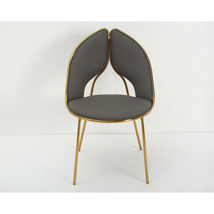 HMR - Modern PU Leather Upholstered Dining Chair with Stainless Steel Finish (Set of 2) in Gray