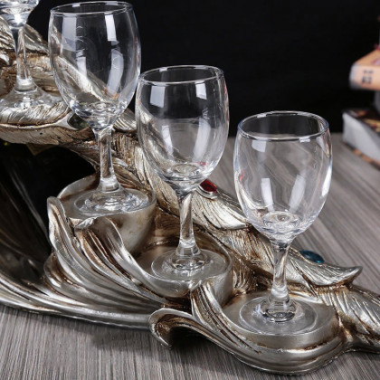 HMR - Modern Peacock Wine Glass Rack Tabletop Wine Bottle Holder in Antique Silver