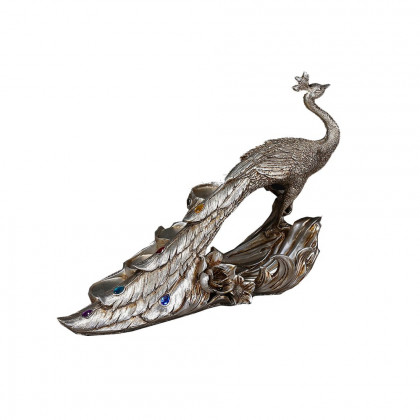 HMR - Modern Peacock Wine Glass Rack Tabletop Wine Bottle Holder in Antique Silver