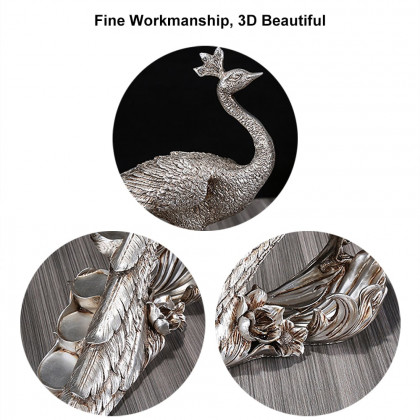 HMR - Modern Peacock Wine Glass Rack Tabletop Wine Bottle Holder in Antique Silver