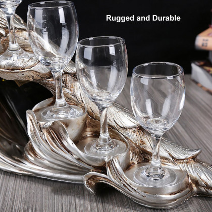 HMR - Modern Peacock Wine Glass Rack Tabletop Wine Bottle Holder in Antique Silver