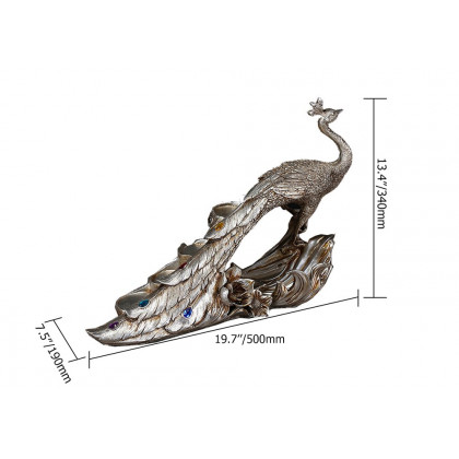 HMR - Modern Peacock Wine Glass Rack Tabletop Wine Bottle Holder in Antique Silver
