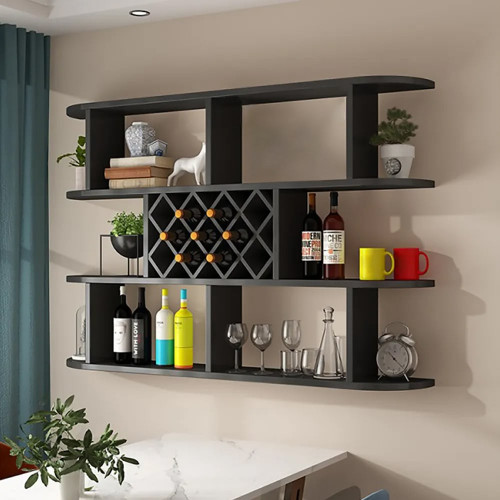 HMR Contemporary Wall Mounted Wine Rack - Black