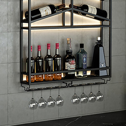 HMR Industrial Wall Mounted Wine Rack with Bottle Rack - Black