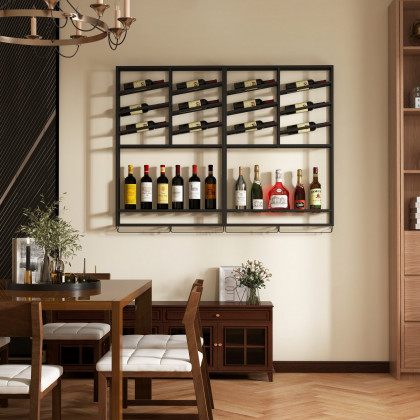 HMR Industrial Wall Mounted Wine Rack with Bottle Rack - Black
