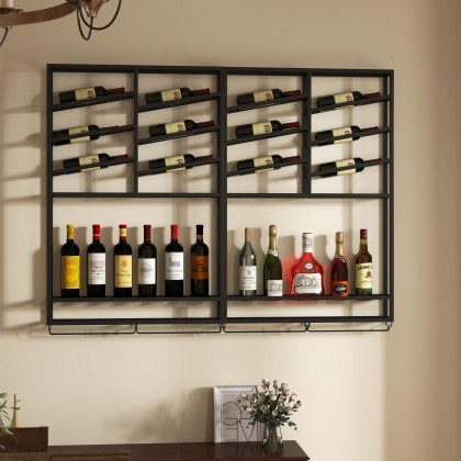 HMR Industrial Wall Mounted Wine Rack with Bottle Rack - Black
