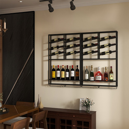 HMR Industrial Wall Mounted Wine Rack with Bottle Rack - Black