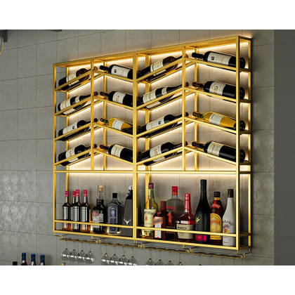 HMR - Industrial Wall Mounted Wine Rack with Glass & Bottle Rack