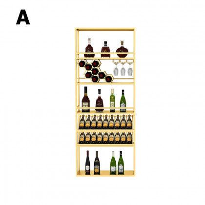 HMR - Contemporary Standing Honeycomb Wine Rack with Glass Rack in Gold, Style A