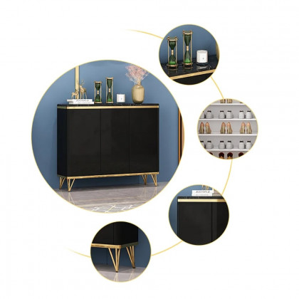 HMR - Modern Shoe Storage Cabinet with 3 Doors and 8 Shelves (for 20 Pairs) in Gold