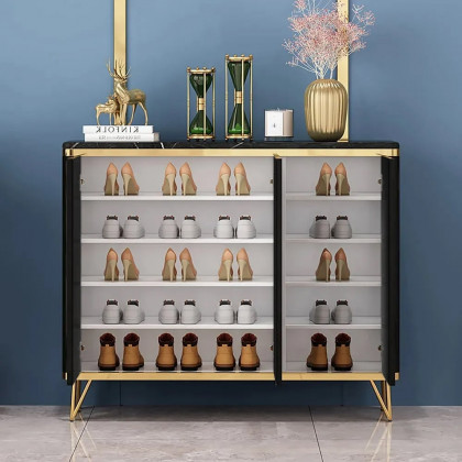 HMR - Modern Shoe Storage Cabinet with 3 Doors and 8 Shelves (for 20 Pairs) in Gold