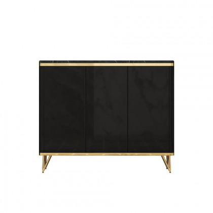 HMR - Modern Shoe Storage Cabinet with 3 Doors and 8 Shelves (for 20 Pairs) in Gold