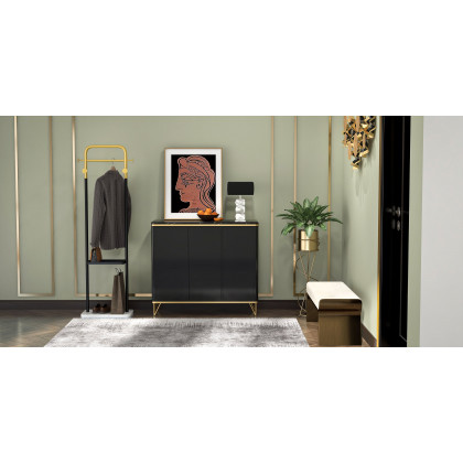 HMR - Modern Shoe Storage Cabinet with 3 Doors and 8 Shelves (for 20 Pairs) in Gold