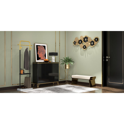 HMR - Modern Shoe Storage Cabinet with 3 Doors and 8 Shelves (for 20 Pairs) in Gold