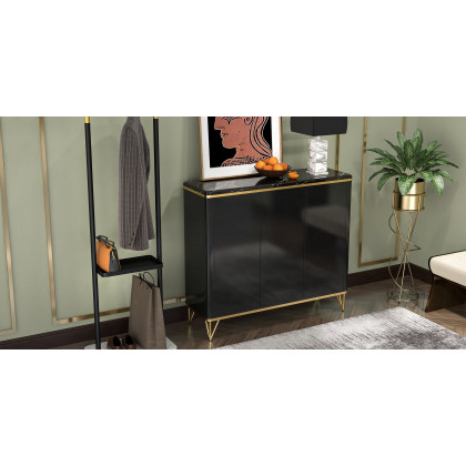HMR - Modern Shoe Storage Cabinet with 3 Doors and 8 Shelves (for 20 Pairs) in Gold