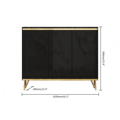 HMR - Modern Shoe Storage Cabinet with 3 Doors and 8 Shelves (for 20 Pairs) in Gold