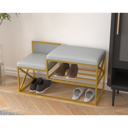 HMR Modern Bench with PU Leather Upholstered - Gray