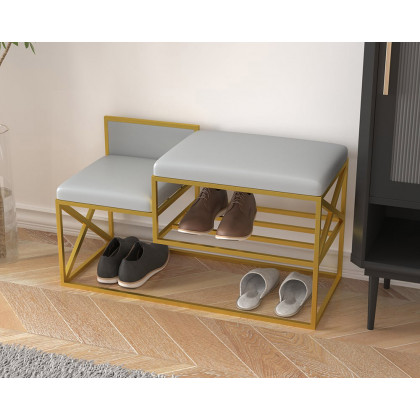 HMR Modern Bench with PU Leather Upholstered - Gray
