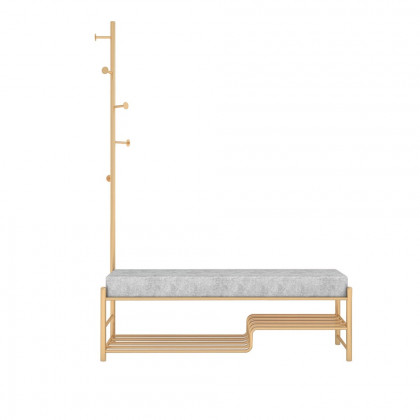 HMR - Velvet Shoe Storage Bench with Coat Tree 39" in Gray